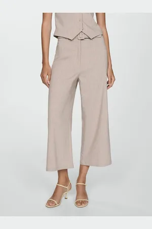 MANGO Women Striped Straight Fit Trousers With Belt
