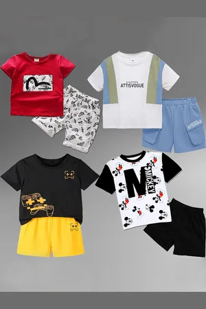 BAESD Kids Pack Of 4 Colourblocked Pure Cotton T-shirt With Shorts