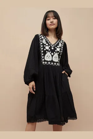 Colour Me By Melange Women Floral Embroidered Puff Sleeve Fit & Flare Dress