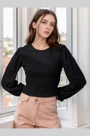 Rare Fashion Women Solid Round Neck Top