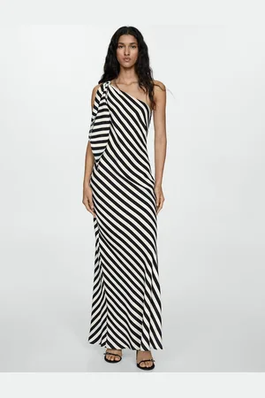 MANGO Striped One Shoulder Sheath Maxi Dress