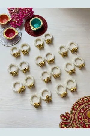 ISHKAARA Set Of 10 Gold-Plated Pearl-Beaded Ghungroo Finger Ring