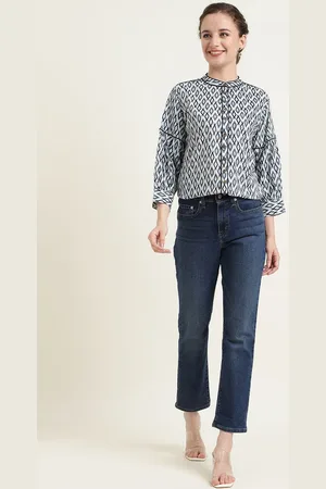 ZARI Women Cotton Printed Mandarin Collar Three-Quarter Sleeves Tunic