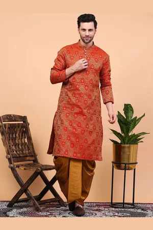 Sydney Heights Ethnic Motifs Woven Design Mandarin Collar Straight Kurta with Dhoti Pant