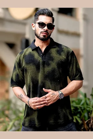 Maniac Men Dyed Polo Collar Cotton Oversized T-Shirt