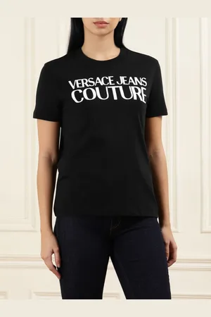VERSACE Women Typography Printed Pockets T-shirt