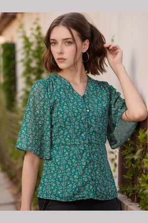 Rare Fashion Women Floral Printed V-Neck Top