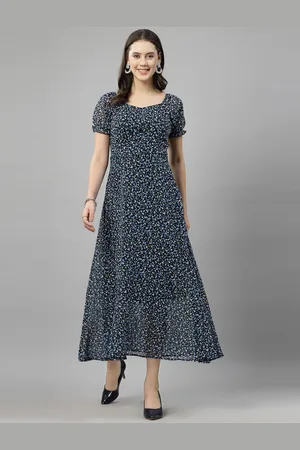 Aayu Floral Printed Puff Sleeve Georgette A-Line Midi Dress