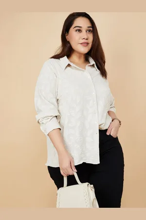 Max Collection Women Plus Size Spread Collar Textured Casual Shirt