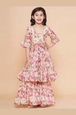 Bhama Girls Floral Printed Tiered Kurta with Sharara