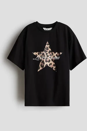 H&M Girls Motif Printed Pure Cotton Oversized T-Shirt