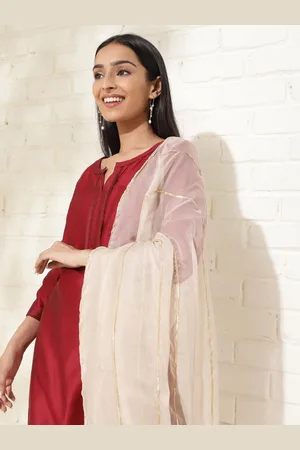 Fabindia Striped Dupatta with Beads and Stones