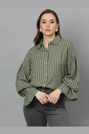 KOTTY Women Comfort Spread Collar Vertical Striped Cotton Oversized Casual Shirt
