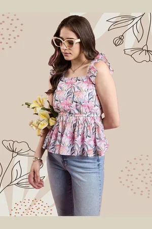 Deewa Women Floral Printed Square Neck Top