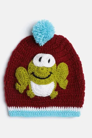CHUTPUT Unisex Kids Maroon & White Embroidered Beanie