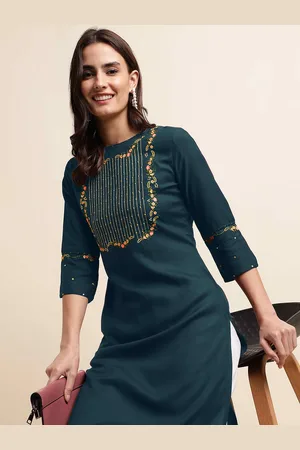 Mirchi Fashion Floral Embroidered Thread Work Straight Kurta