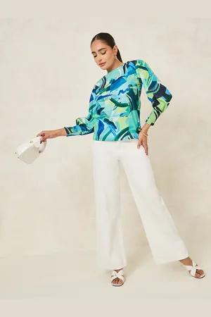 Styli Women Printed Boat Neck Top With Elasticated Cuff