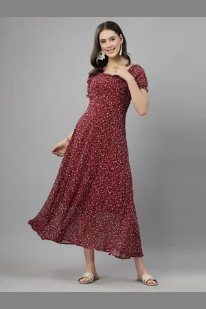 Aayu Floral Printed Puff Sleeve Georgette A-Line Midi Dress