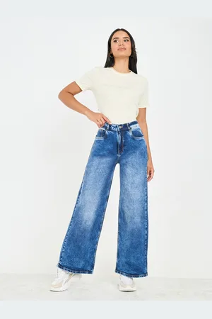 Styli Women Wide Leg Heavy Fade Stretchable Jeans
