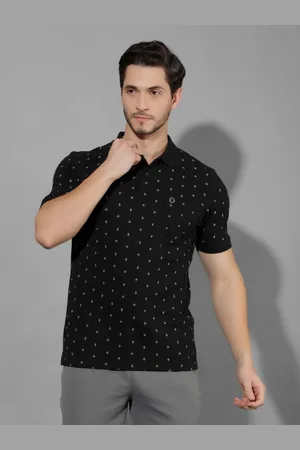 dollar Men Printed Polo Collar Monochrome Pockets T-shirt