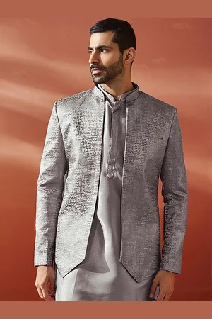 Vastramay Self-Design Slim Fit Jacquard Open Front Blazers