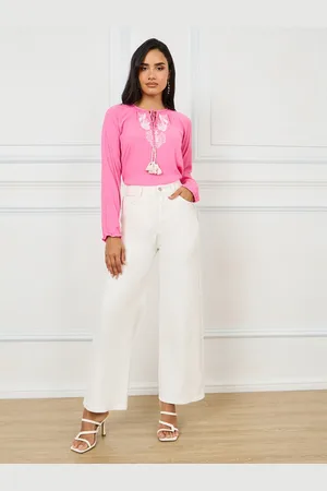 Styli Tie-Up Neck Raglan Sleeves Embroidered Cotton Top