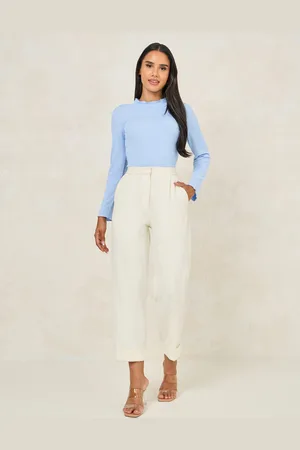 Styli High Neck Lettuce Edge Ribbed Top