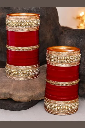 Lucky Jewellery Women Maroon & White Stone Studded Bangle Set
