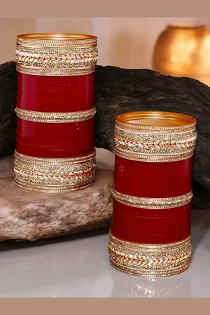 Lucky Jewellery Maroon & White 2 Stone Studded Bangles