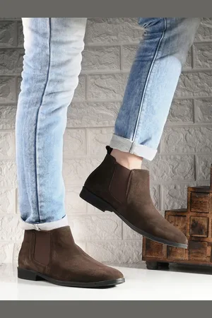 San Frissco Men Brown Solid Leather Mid-Top Flat Boots