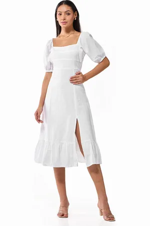 Bewakoof Women Solid Square Neck A-Line Midi Dress