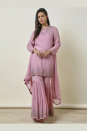 Soch Embroidered Regular Beads and Stones Straight Kurti with Sharara & Dupatta