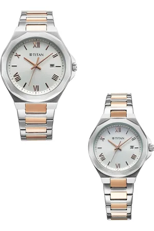 Titan Unisex Embellished Dial & Stainless Steel Bracelet Style Straps Watch 9401094210KM01