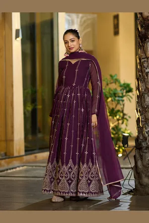 Kedar Fab Ethnic Motifs Embroidered Georgette Maxi Dress