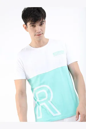 Ketch Men White & Blue Colourblocked Slim Fit T-shirt