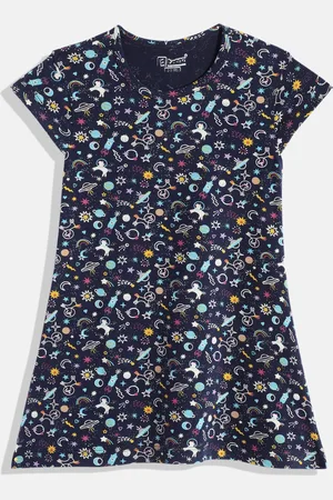 Eteenz Girls Conversational Cap Sleeves Printed Pure Cotton A-Line Dress
