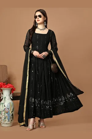BAESD Women Embroidered Square Neck Fit & Flared Maxi Dress