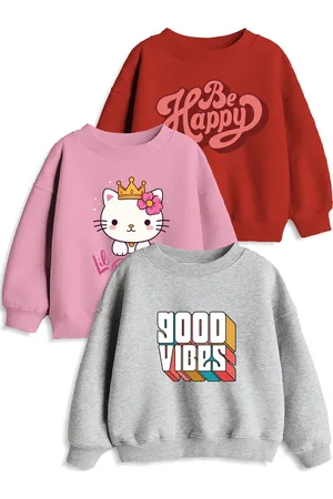 Minicult Unisex Kids Pack Of 3 Typography Printed Round Neck Cotton Pullover Sweatshirts