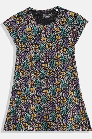 Eteenz Girls Floral Printed Cap Sleeves Pure Cotton A-Line Dress