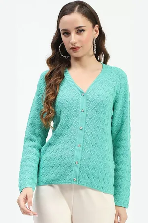 MADAME Women Self Design V-Neck Cardigan