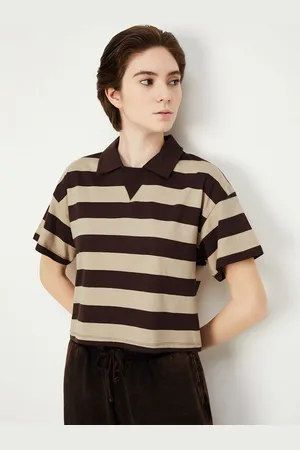 Max Collection Women Striped Polo Collar Cotton T-shirt