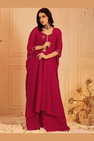 indo street Embroidered Top & Palazzos With Shrug Co-Ords