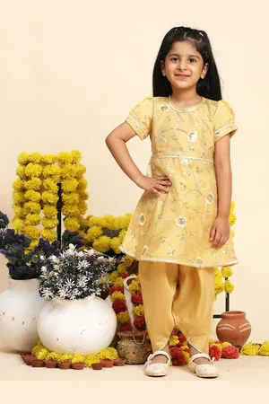 Cutiekins Girls Floral Embroidered Sequinned Round Neck A-Line Kurta with Dhoti Pants