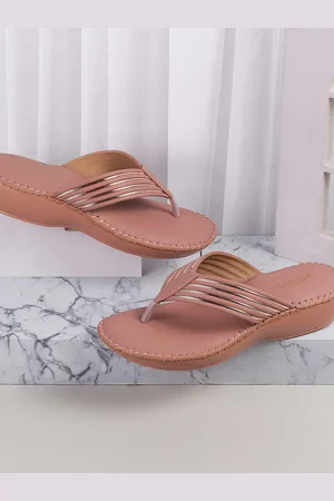 Metro Women Striped Open Toe Flats with Bows