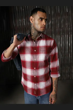 High Star Men Opaque Checked Flannel Casual Shirt