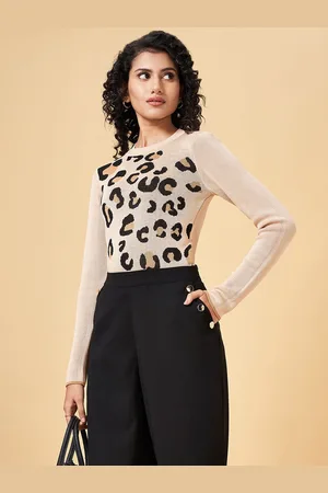 Pantaloons Women Animal Printed Round Neck Top