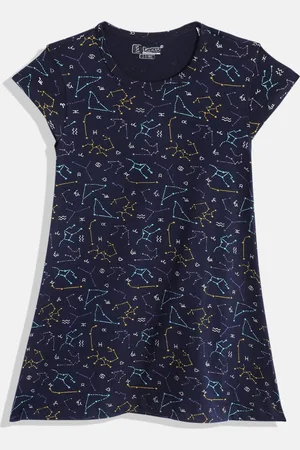 Eteenz Girls Geometric Printed Cap Sleeves Pure Cotton A-Line Dress