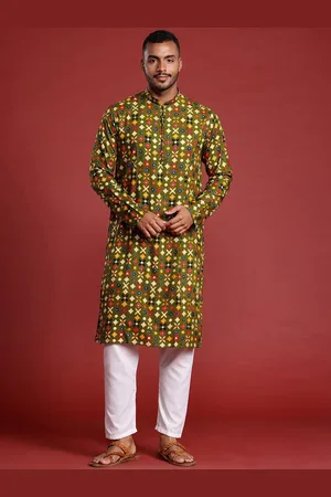 MANQ Geometric Printed Mandarin Collar Pure Cotton Straight Kurta