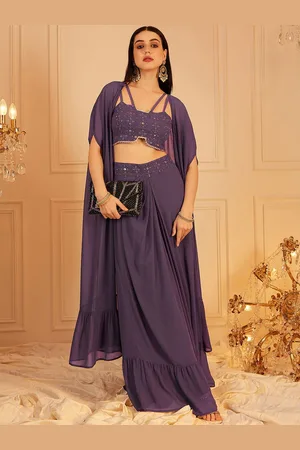 indo street Embroidered Sleeveless Crop Top & Skirt With Shrug Co-Ords