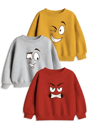 Minicult Unisex Kids Pack Of 3 Graphic Printed Round Neck Cotton Pullover Sweatshirts
